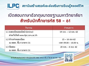 เปิดสอบภาษาอังกฤษมาตรฐานมหาวิทยาลัยฯ
สำหรับนักศึกษารหัส58-61
