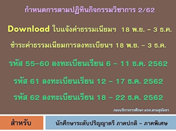 กำหนดการลงทะเบียนของแต่ละชั้นปี