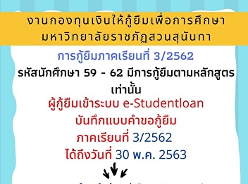 Announcement from the Student Loan Fund
Suan Sunandha Rajabhat University Term
loan for term 3/2562