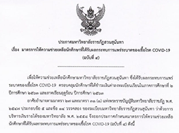 Announcement of Suan Sunandha Rajabhat
University On measures to provide
assistance to students affected by the
COVID-19 epidemic (No. 4)