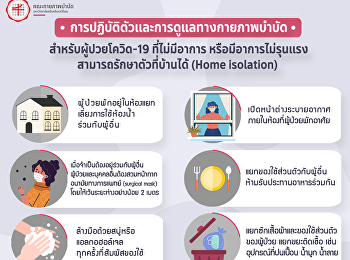 Physical therapy practice and primary
care for COVID-19 patients asymptomatic
or have mild symptoms Can be treated at
home (Home isolation)