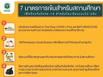 7 มาตรการเข้มสำหรับสถานศึกษา
เพื่อป้องกันการแพร่ระบาดเชื้อโควิด-19
สำหรับโรงเรียนแบบไป-กลับ