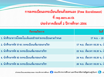 Self-study registration (Free
Enrollment) for the second semester of
the academic year 2021 at reg.ssru.ac.th