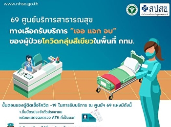 69 ศูนย์บริการฯ กทม. ทางเลือก “เจอ แจก
จบ” ของผู้ป่วยโควิดสีเขียว
ผู้ติดเชื้อโควิด -19
ที่อาศัยในพื้นที่กรุงเทพมหานคร