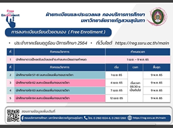 Self enrollment (Free Enrollment) Summer
semester Academic year 2021 at
reg.ssru.ac.th