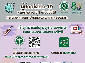 Patients with COVID-19 after 1 month of
treatment or more, if there are abnormal
symptoms suspected of COVID-19 You can
self-assess your COVID-19 condition.
through the following channels