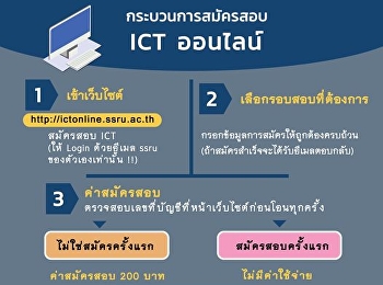 นักศึกษาสามารถตรวจสอบรายชื่อผู้มีสิทธิ์สอบ
ICT ได้ที่ http://ictonline.ssru.ac.th