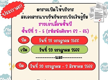 Please inform the service schedule.
Submit documents confirming loan
withdrawal The old case is promoted from
year 2 - 5 (student code 62 - 65)