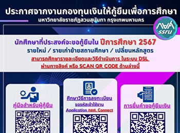 ประกาศจากงานกองทุนเงินให้กู้ยืมเพื่อการศึกษา
มหาวิทยาลัยราชภัฏสวนสุนันทา
กรุงเทพมหานคร