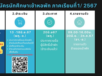 รายละเอียดการจองหอพัก ภาคการศึกษาที่
1/2567 (เฉพาะนักศึกษา ปี 1 รหัส 67)