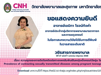 congratulate Asst. Prof. Khemika
Rojantangkham on the occasion of her
research article being published in an
international journal.