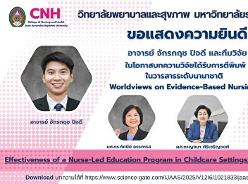 The College of Nursing and Health
Sciences, Suan Sunandha Rajabhat
University, would like to congratulate
Professor Chakkrit Pichdee and his
research team, including: